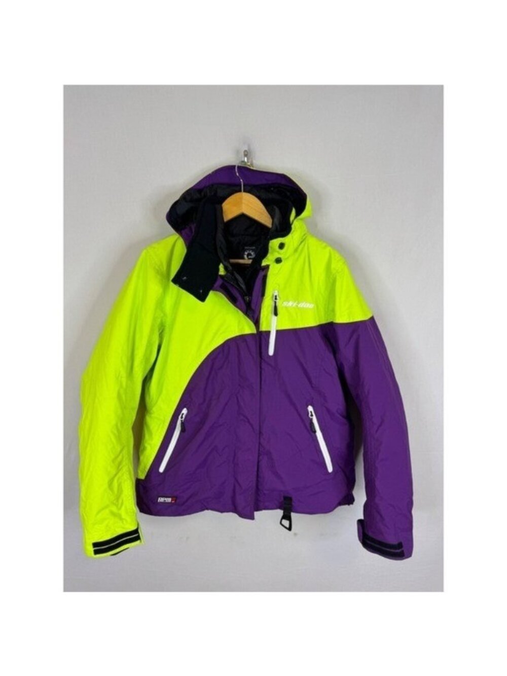 Ski-Doo 3-in-1 Snowmobile Jacket Neon Lime Purple Primaloft Large RPM 90s